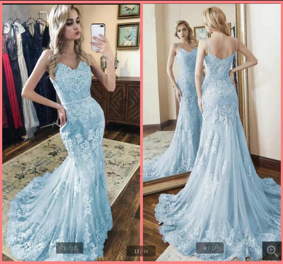 Vestido De Festa Light Sky Blue Lace Mermaid Prom Dresses spaghetti straps beaded appliques formal evening gowns backless sexy party dresses, Same as picture
Vestido De Festa Light Sky Blue Lace Mermaid Prom Dresses spaghetti straps beaded appliques formal evening gowns backless sexy party dresses, Same as picture