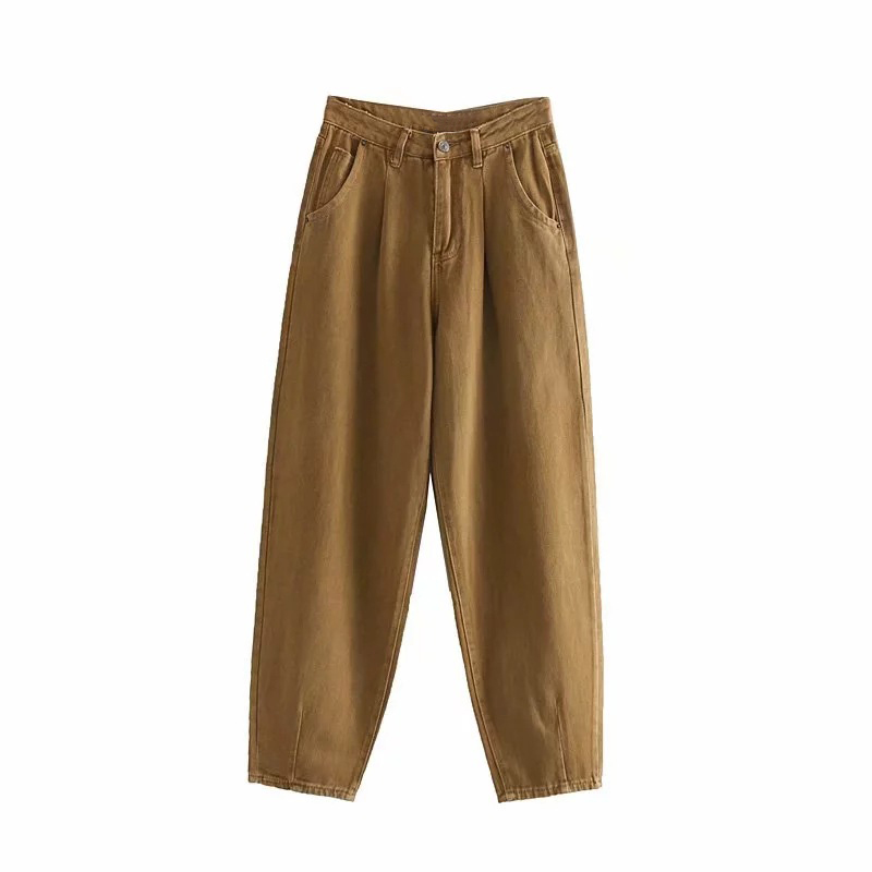 New women Streetwear Pleated Mom Jeans High Waist Loose Slouchy Jeans Pockets Boyfriend Pants Casual Ladies Denim Trousers