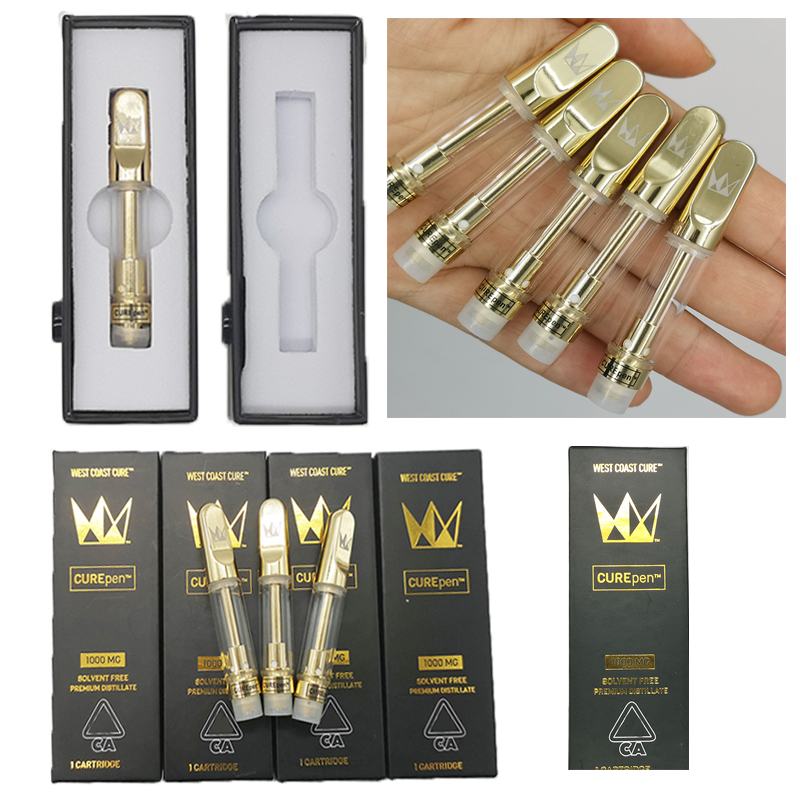 West Coast Cure Pen Vape Cartridges 0.8ml 1ml Golden Vape Carts Empty Ceramic Coil Metal Mouthpiece Glass Tank Thick Oil Atomizers Packaging
West Coast Cure Pen Vape Cartridges 0.8ml 1ml Golden Vape Carts Empty Ceramic Coil Metal Mouthpiece Glass Tank Thick Oil Atomizers Packaging