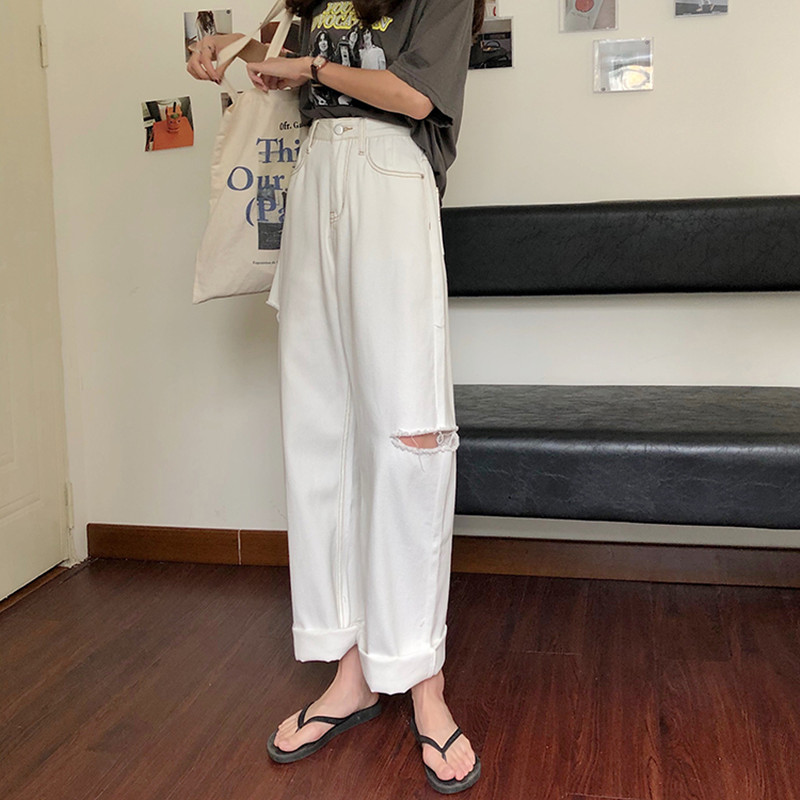 XL summer korean ins style loose high waist jeans lady casual daddy white straight denim ripped pants womens (72770
XL summer korean ins style loose high waist jeans lady casual daddy white straight denim ripped pants womens (72770
