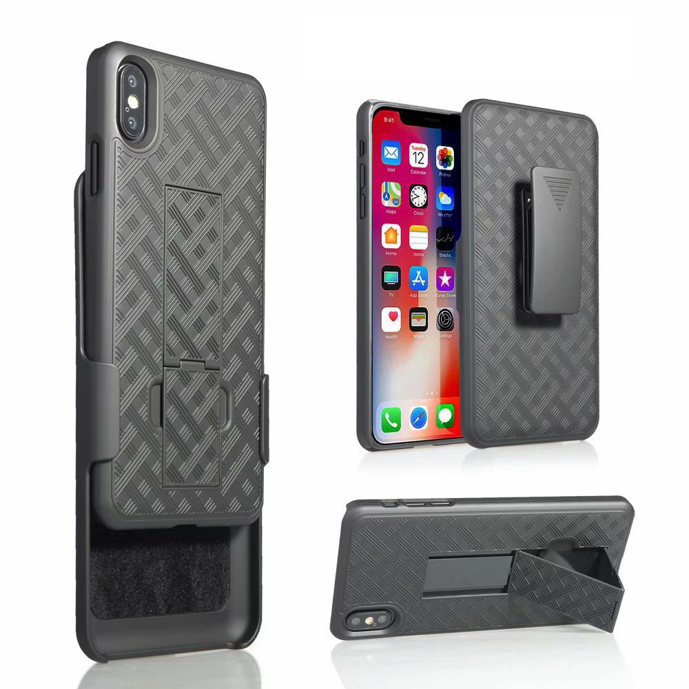 

Woven 2 in 1 Hybrid Hard Shell Holster Combo Case Kickstand & Belt Clip For iPhone 11 Pro MAX XS XR X 7 8 PLUS SE 2020 Samsung Note 10+ S10, Black