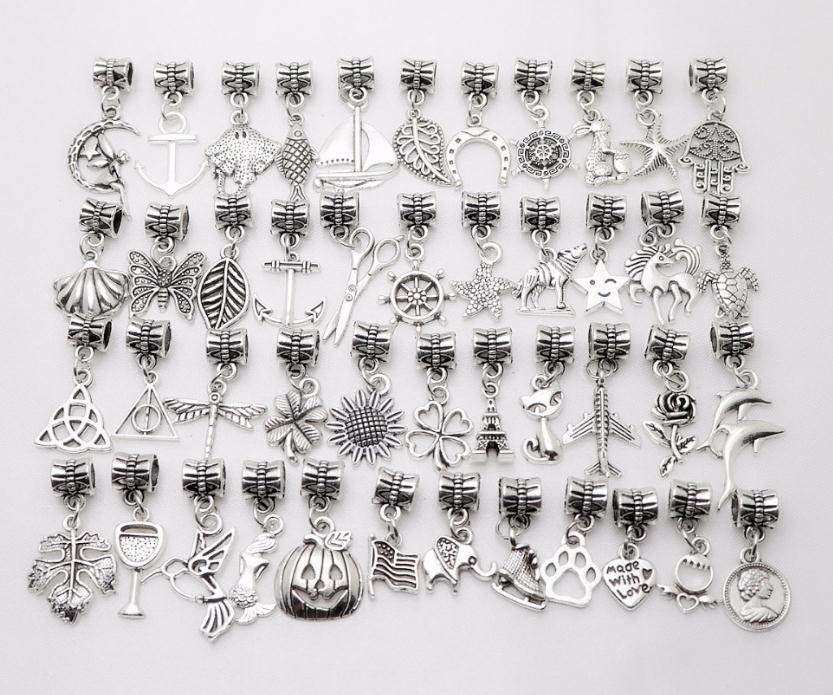 100pcs mixed Vintage Pendant Big Hole Beads fit Charms Bracelets Necklace DIY Jewelry Making