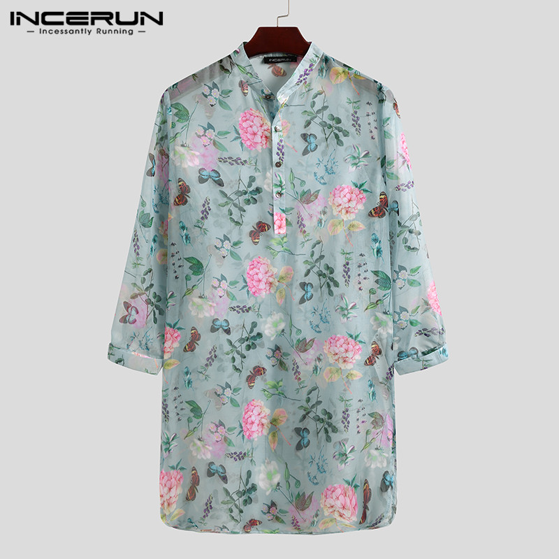 Flower Printed Camisa Mens Long Style Shirts Summer Breathable Blouse Long Sleeve Stand Collar Blusas Fashion Soft Tops INCERUN7, Light blue
Flower Printed Camisa Mens Long Style Shirts Summer Breathable Blouse Long Sleeve Stand Collar Blusas Fashion Soft Tops INCERUN7, Light blue