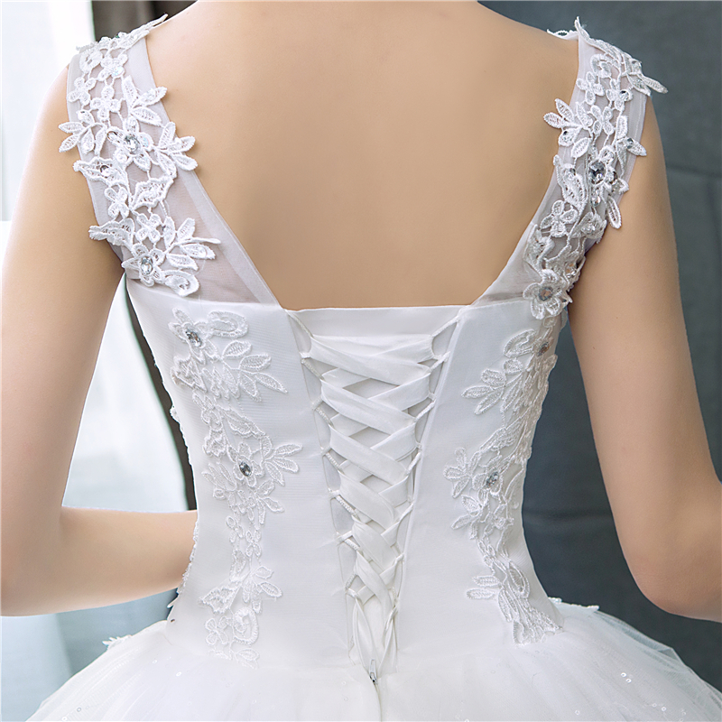 Korean Style V-Neck Lace Tank Sleeveless Floral Print Ball Gown Wedding Dress 2020 New Fashion Simple estidos de noivas CC