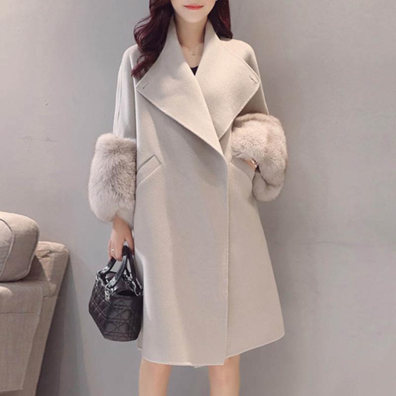 Vintacy Autumn Winter 2020 Elegant Office ladies Overcoat Fur patchwork Long Wool Blends Solid Color Simple Outwears Women Korea, Silver
Vintacy Autumn Winter 2020 Elegant Office ladies Overcoat Fur patchwork Long Wool Blends Solid Color Simple Outwears Women Korea, Silver
