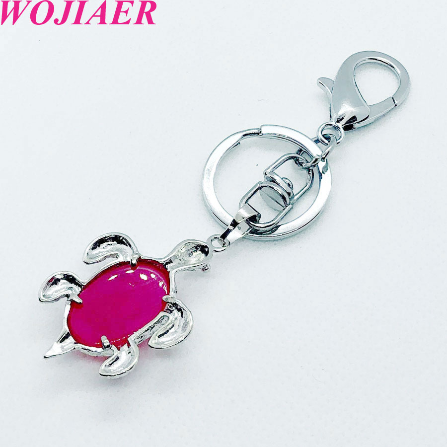 WOJIAER Natural Crystal Stone Turtle Pendant Car Key for Ladies Men Bag Decoration Keyrings Buckle Holder Christmas Gift BW913