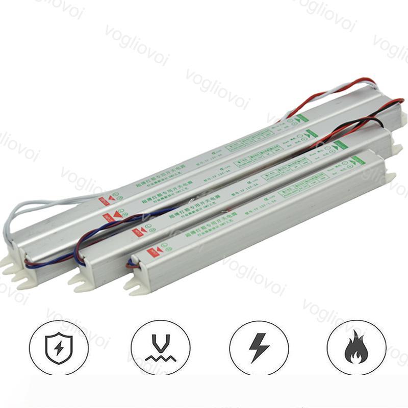 Lighting Transformers Slim DC12V 18W 24W 36W Waterproof 110 220V Aluminum Silvery Adapter For 3528 5050 LED Strip Light Modules DHL