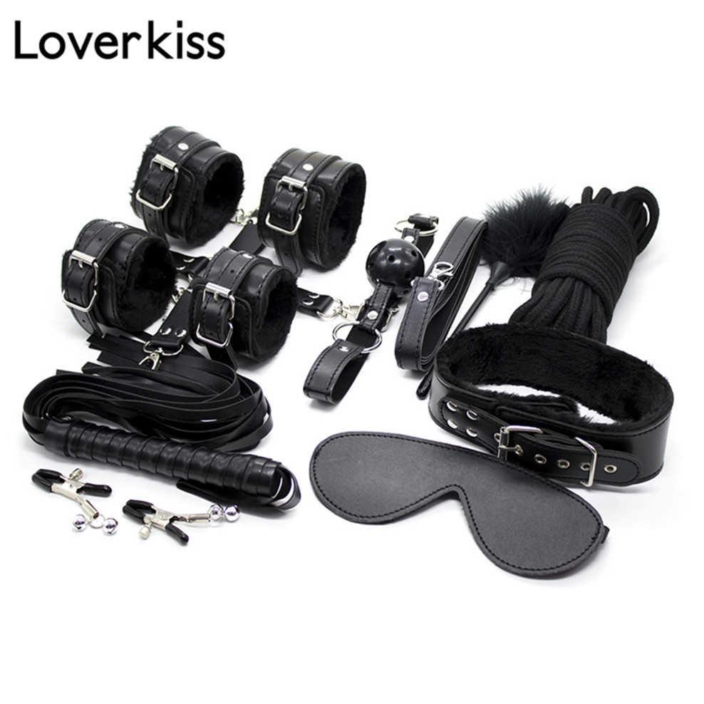 10Pcs/set Sex Tools Bdsm Bondage Leather Fetish Kit Restraints Slave Sex Toys for Couples Bdsm Bondage Set Handcuffs Adult Games Y200616