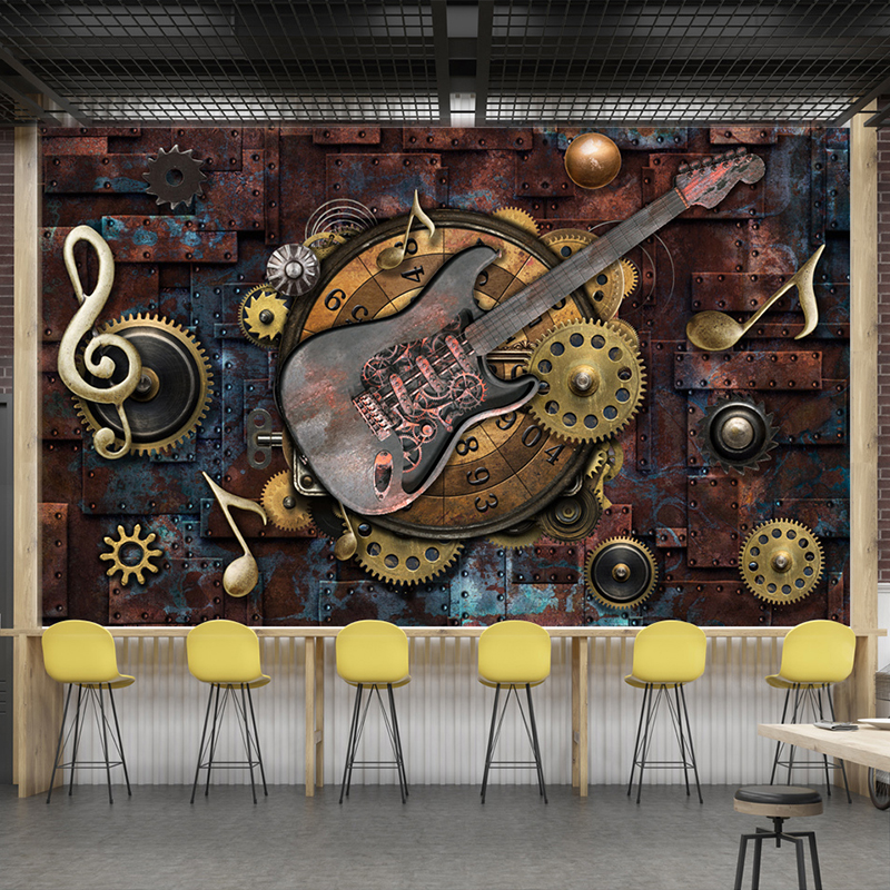 Custom Po Wallpaper For Walls 3D Retro Guitar Musical Notes Bar KTV Restaurant Cafe Background Wall Paper Mural Wall Art 3D8395131
