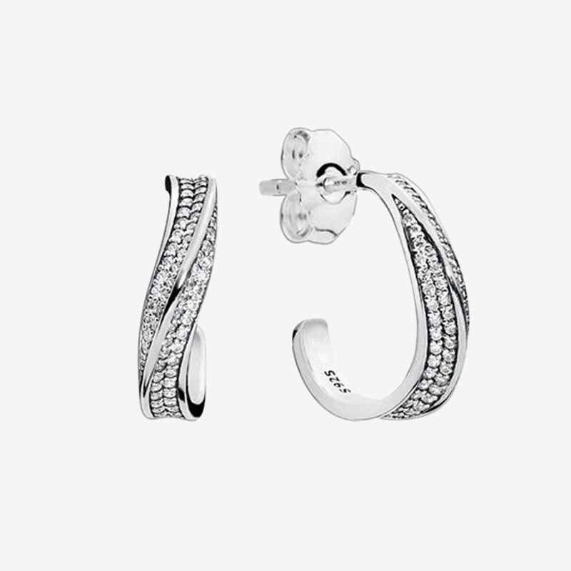 Clear CZ stone pave Wave Hoop Earrings Women's Sparkling Wedding Gift with Original box for Pandora 925 Sterling Silver Earring sets 
Clear CZ stone pave Wave Hoop Earrings Women's Sparkling Wedding Gift with Original box for Pandora 925 Sterling Silver Earring sets