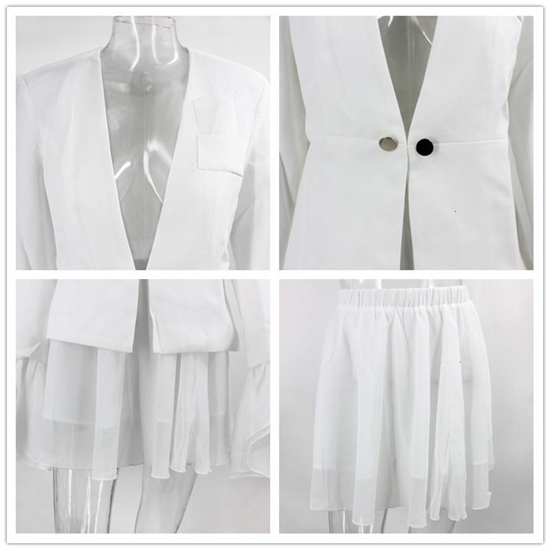 Feditch Spring Elegant Twece Women Blazers Skirts Autumn Casual Streetwear Female Suit Chic Ladies Blazer Set Suits T200325 B3