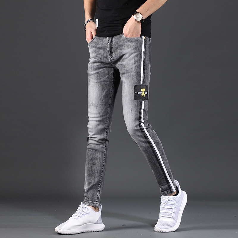 Men Fashion Denim Pants Side Stripe Printed Jeans 2020 Summer Gray Slim Fit Stretch Jean Trousers Streetwear Clothing
Men Fashion Denim Pants Side Stripe Printed Jeans 2020 Summer Gray Slim Fit Stretch Jean Trousers Streetwear Clothing