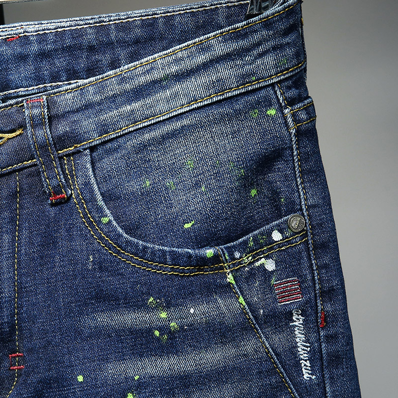 Fashion Casual Jeans mens Straight stretch Dot Craft Little feet skinny jens men Scratched blue Hole denim tide brand pants AAA Discount for in-store 