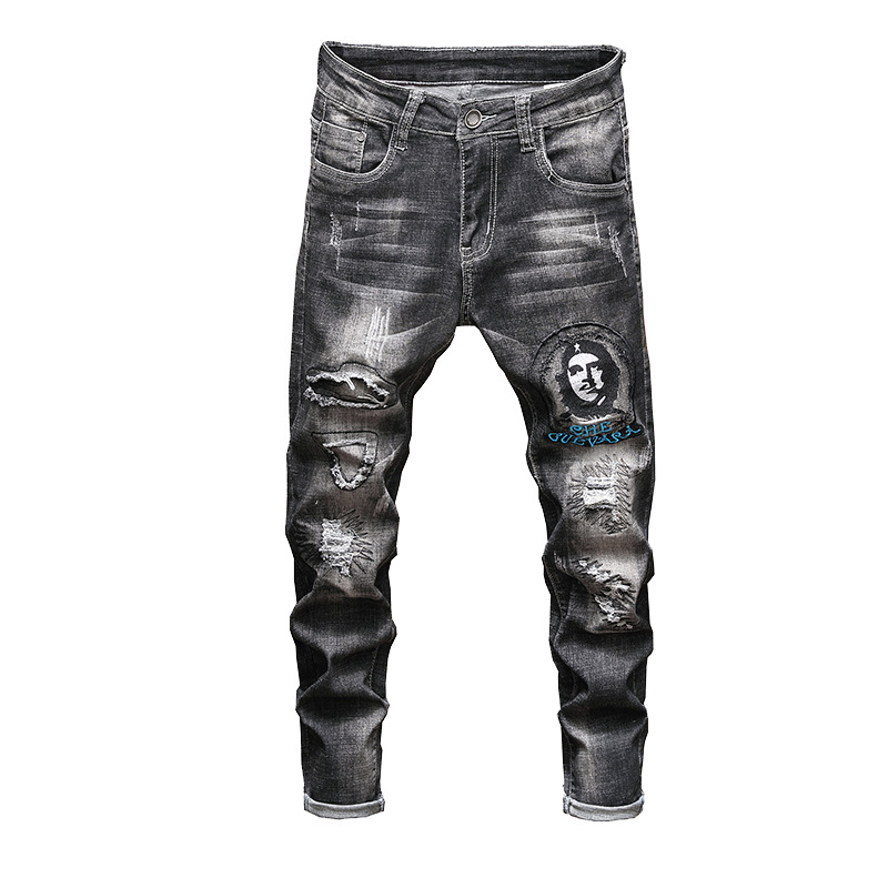 Mens Black Embroidered Stretch Jeans Autumn Winter Ripped Biker Jeans Destroyed Hole Hip Hop Slim Fit Man Fashion Streetwear
Mens Black Embroidered Stretch Jeans Autumn Winter Ripped Biker Jeans Destroyed Hole Hip Hop Slim Fit Man Fashion Streetwear