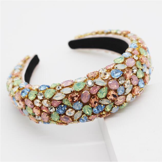 Gorgeous Baroque Hair Jewelry Bohemian Padded Crystal Crown Headbands Exaggerated Rhinestone Tiara Hairbands For Women Wedding