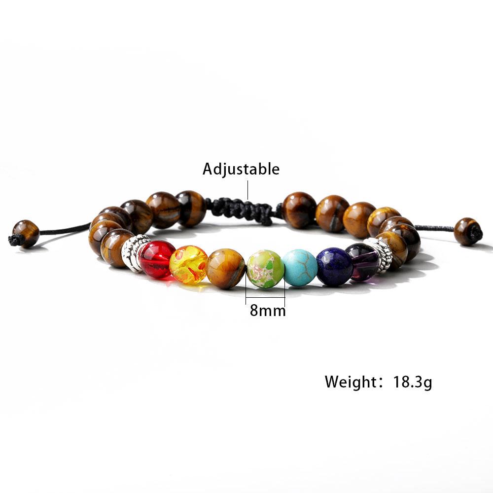 New 8mm Natural Stone Tiger Eye Bead Bracelets for Women Men 7 Chakra Bead Healing Braid Mens Bracelet Rope Adjustable Friendship Jewelry