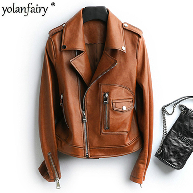 Women's Leather Jacket 2020 Real Sheepskin Coat Short Genuine Leather Jackets Vintage Korean Motorcycle Jacket Slim HQ19022 KJ, Brown
Women's Leather Jacket 2020 Real Sheepskin Coat Short Genuine Leather Jackets Vintage Korean Motorcycle Jacket Slim HQ19022 KJ, Brown