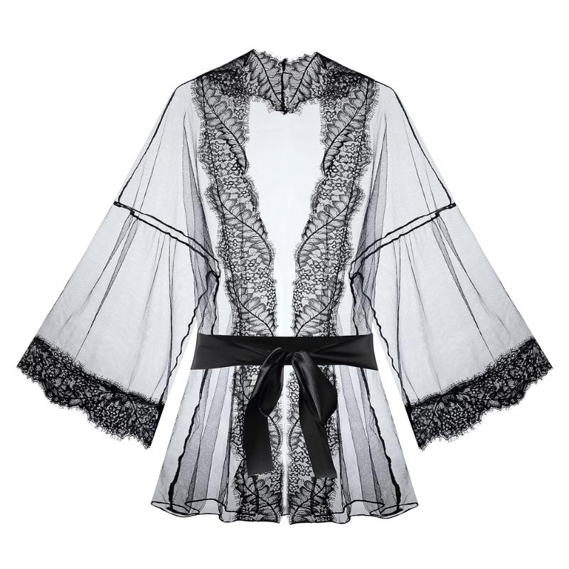 Lace Trim Sheer Mesh Belted Robe Lingerie Sexy Costumes Nightwear Hot Underwear Erotic Nightdress, Black
Lace Trim Sheer Mesh Belted Robe Lingerie Sexy Costumes Nightwear Hot Underwear Erotic Nightdress, Black