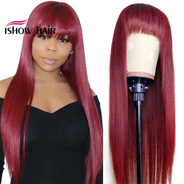 ishow brazilian 4 27 straight human hair wigs with bangs 27 30 99j orange ginger 350 peruvian none lace wigs indian hair malaysian