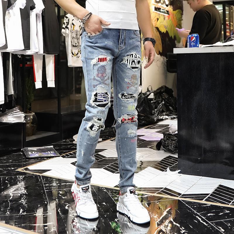 Men's 2020 Autumn Fashion Cool Hot Drilling Skull Printing Lining Hole Slim Fit Pants Pants Jeans Fashion, Blue
Men's 2020 Autumn Fashion Cool Hot Drilling Skull Printing Lining Hole Slim Fit Pants Pants Jeans Fashion, Blue