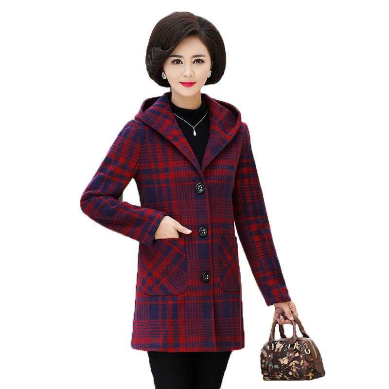 Mother Clothing Wool Coat Autumn Winter Plus size Woolen Blend Jackets Middle-aged Women Coats Female Hooded Overcoat Plaid Coat, 02
Mother Clothing Wool Coat Autumn Winter Plus size Woolen Blend Jackets Middle-aged Women Coats Female Hooded Overcoat Plaid Coat, 02