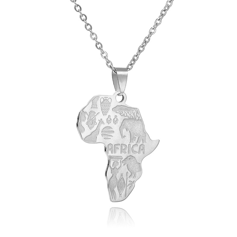 Hot Selling Men Womens Hip hop Map of Africa Pendant Necklaces Stainless Steel Punk Jewelry Necklace IN0728