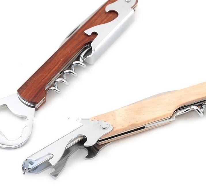 Wood Handle wine opener Stainless Steel HandHeld Deluxe Bottle Opener Corkscrew Double Hinge Waiters Wine Bottle Opener Epacket f5633999
