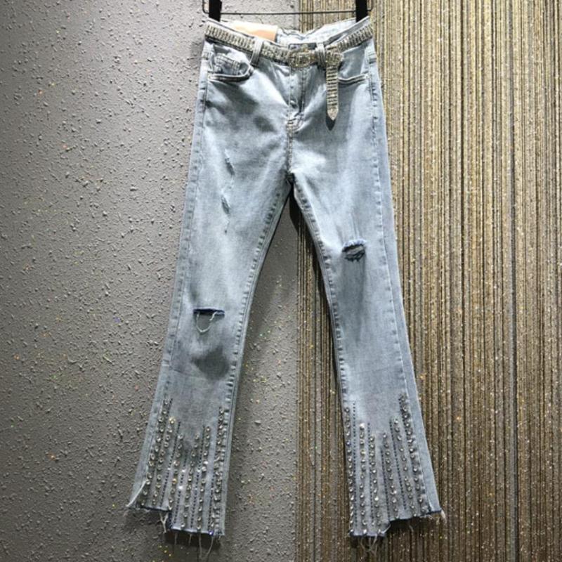 Heavy work fashion hot drilling jeans women 2020 new summer hole skinny high waist ankle length flare jeans, Light blue
Heavy work fashion hot drilling jeans women 2020 new summer hole skinny high waist ankle length flare jeans, Light blue