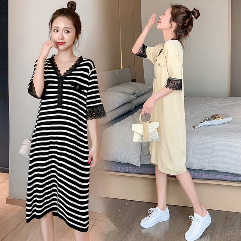 862# Maternity Dress Summer Cotton Stripe V Neck Short Sleeve Loose Stylish Dress for Pregnant Women Mom, Black
862# Maternity Dress Summer Cotton Stripe V Neck Short Sleeve Loose Stylish Dress for Pregnant Women Mom, Black