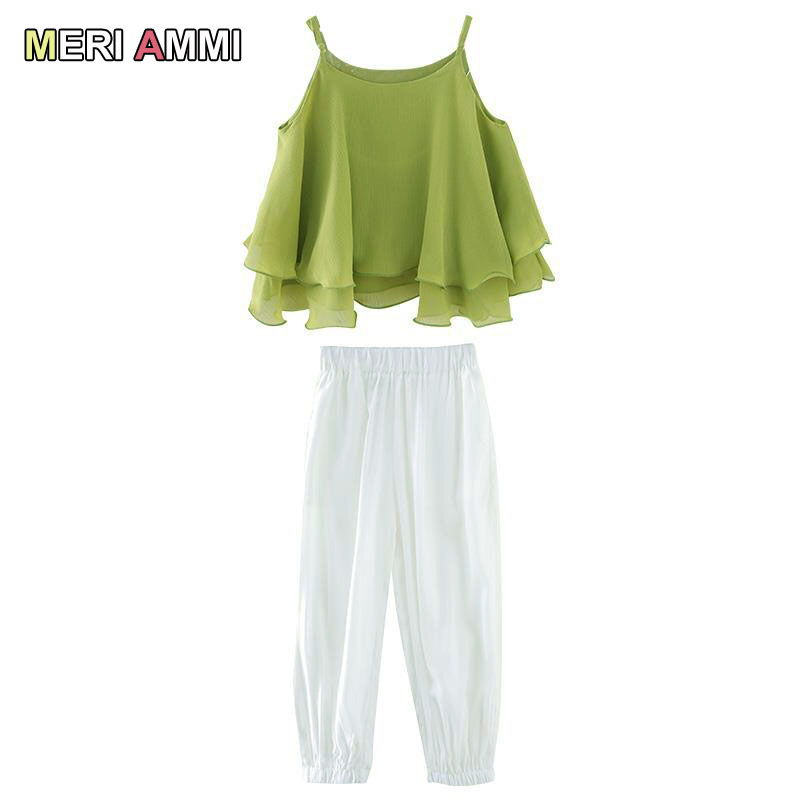MERI AMMI 2 pcs Clothing Set Children Girl Summer Outfit Chiffon Layered Vest+White Pants Outwear For 4-13 Year Baby Girl, Army green
MERI AMMI 2 pcs Clothing Set Children Girl Summer Outfit Chiffon Layered Vest+White Pants Outwear For 4-13 Year Baby Girl, Army green