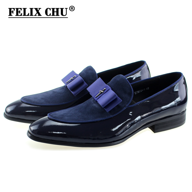 Handmade Genuine Patent Leather And Nubuck Leather Patchwork With Bow Tie Men Wedding Black Dress Shoes Men's Banquet Loafers CX200731