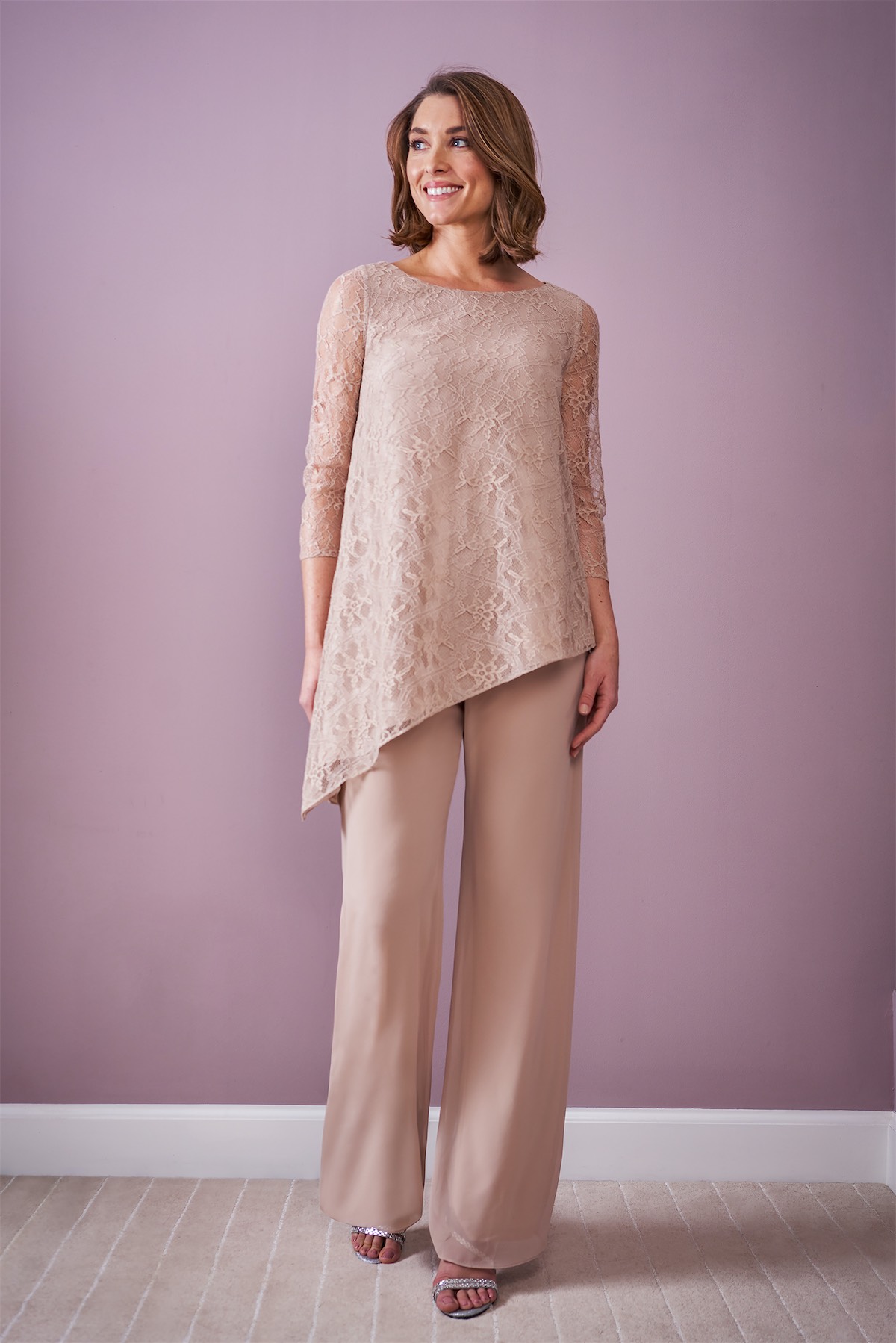 Jasmine 2021 Mother of the Bride Pant Suits Two Pieces Long Sleeve Lace Jumpsuits Prom Gowns Plus Size Wedding Guest Dress