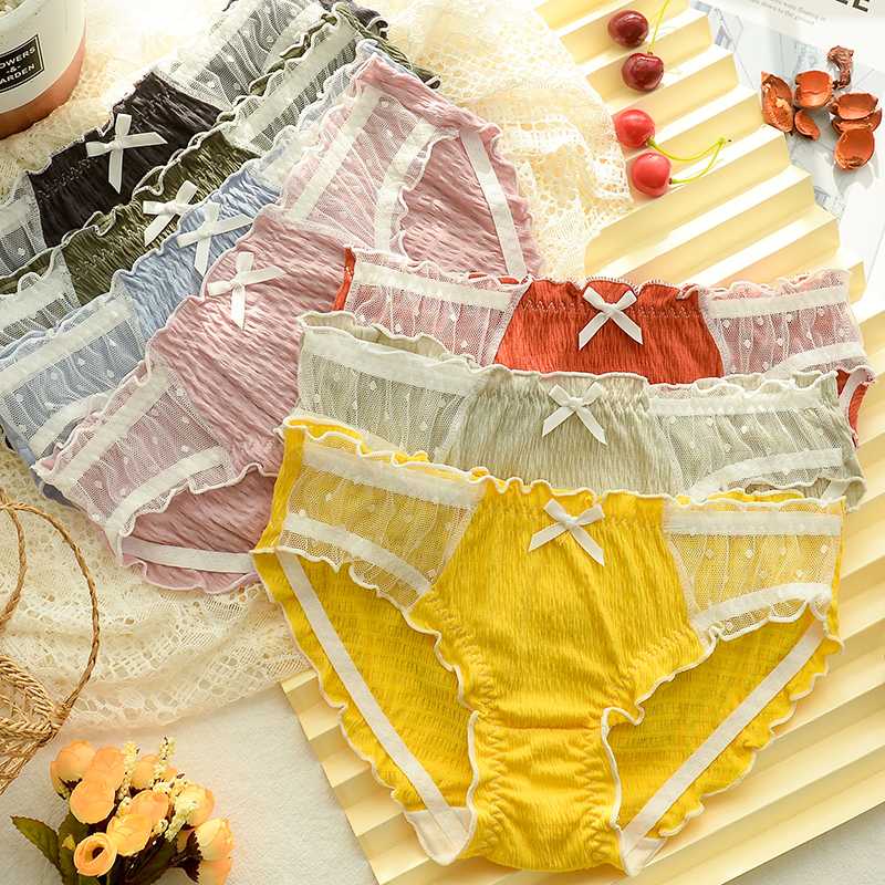 Women's Panties Low Waist Soft Girl Lace Hollow Mesh Cotton Bow Underwear Japanese Sweet Lolita Student Ruffles Comfortable Briefs, 02
Women's Panties Low Waist Soft Girl Lace Hollow Mesh Cotton Bow Underwear Japanese Sweet Lolita Student Ruffles Comfortable Briefs, 02