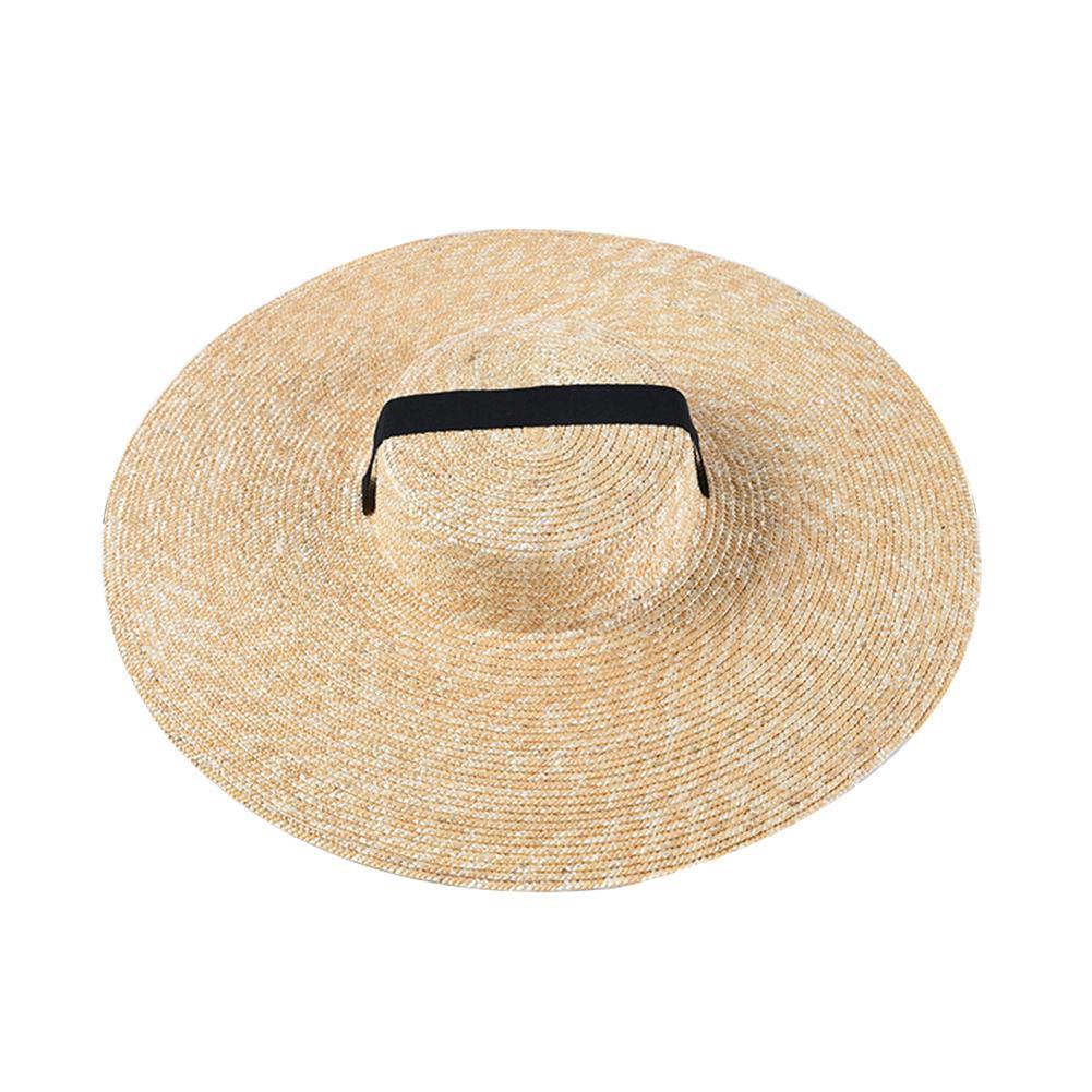 Wide Brim Boater Hat 10cm 15cm Brim Straw Hat Flat White Black Ribbon Tie Sun Hat Beach Cap For Women In Summer Sunshade Cap New Y200619