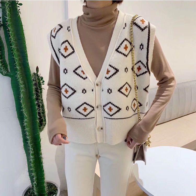 Women Knit Sweater Vest 2020 Korean Vintage Argyle Geometric Plaid Single Breasted V Neck Sleeveless Pullover Waistcoat T515, Beige
Women Knit Sweater Vest 2020 Korean Vintage Argyle Geometric Plaid Single Breasted V Neck Sleeveless Pullover Waistcoat T515, Beige