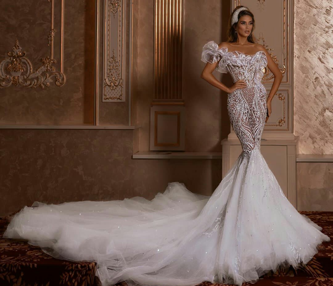 Arabic See Through Mermaid Wedding Dresses 2020 Backless Tulle Sexy vestidos de novia Lace Bridal Gowns robes de mariée