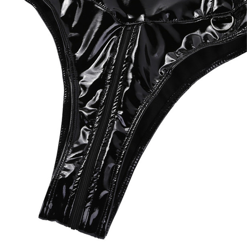 Women Leather Jumpsuit Latex Bodysuit Overalls Ladies Wetlook Swimsuit For Gymnastics Double Zipper Night Club Sleeping Leotard1