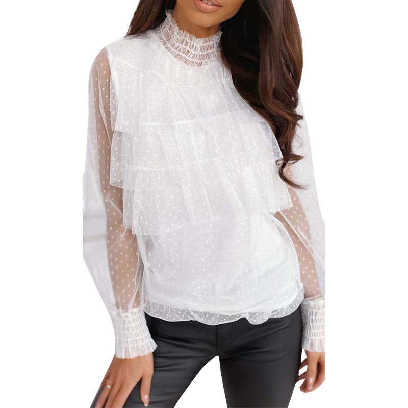 Women Fashion Long Sleeve Lace Blouse See Through Polka Dots Tops Sexy Sweet Office Pleated Ruffle Shirts, Black
Women Fashion Long Sleeve Lace Blouse See Through Polka Dots Tops Sexy Sweet Office Pleated Ruffle Shirts, Black