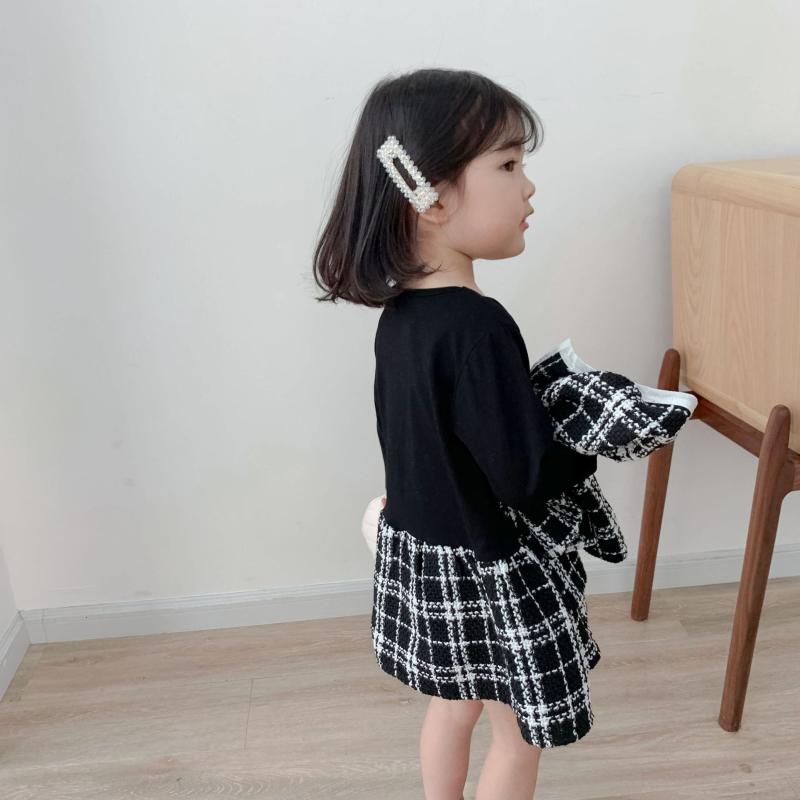 LZH 2020 Autumn fashion Children Girls Clothing Plaid Coat+Long-leeved Dress 2Pcs Outfits Suit Kids Clothes Girls Sets 2-6 Years