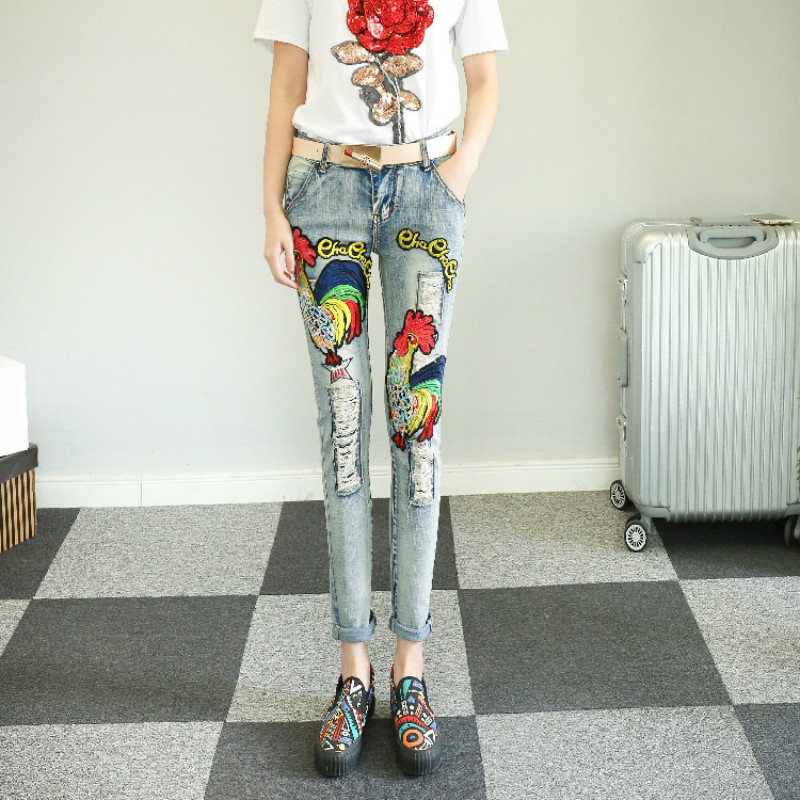 New Arrivals Fashion Sequins Jeans Hot Women Skinny Denim Pants High Waist Ripped Stretch Women Casual Jeans Slim Pencil, Only jeans