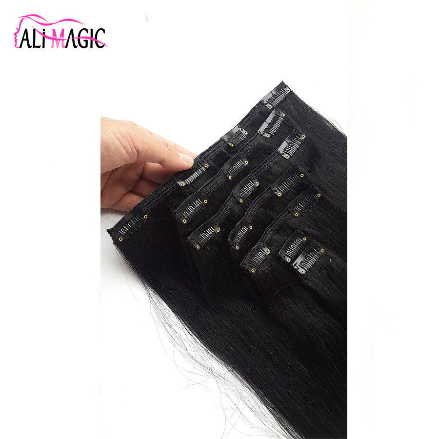 7pcs Human Hair Clip In Extensions 20 Color Blond Black Brown Silky Straight 70g 100g 120g ALI MAGIC Factory Outlet Wholesale Cheap