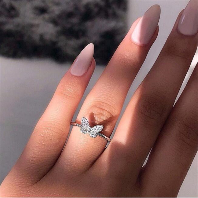 New Classical Simple Fashion Jewelry 925 Sterling Silver Pave White Sapphire CZ Diamond Gemstones Butterfly Women Wedding Band Ring Gift