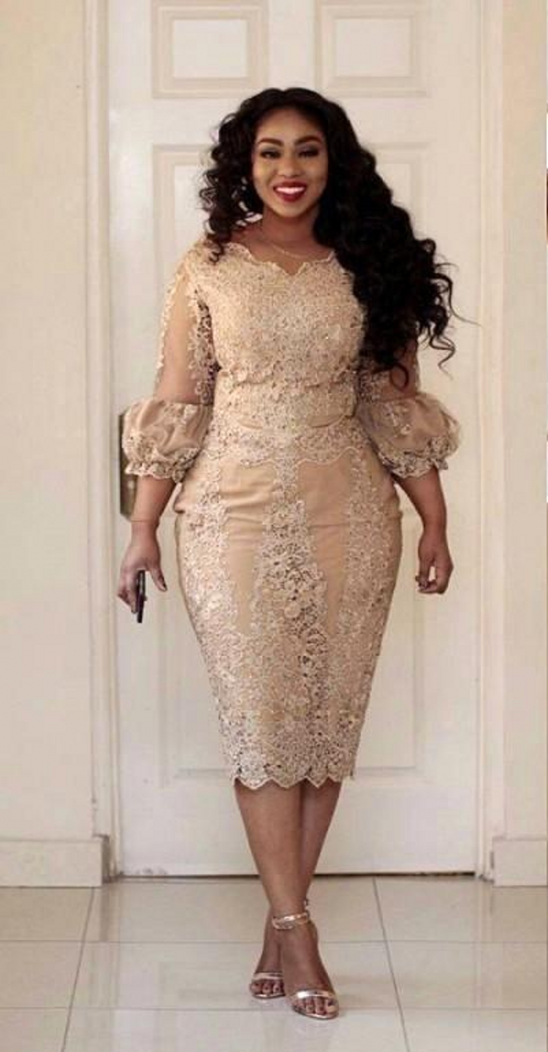 African Champagne Mother Of The Dresses Jewel Neck Applique Illusion 3/4 Sleeve Long Sleeve Evening Gowns Plus Size Prom Dress