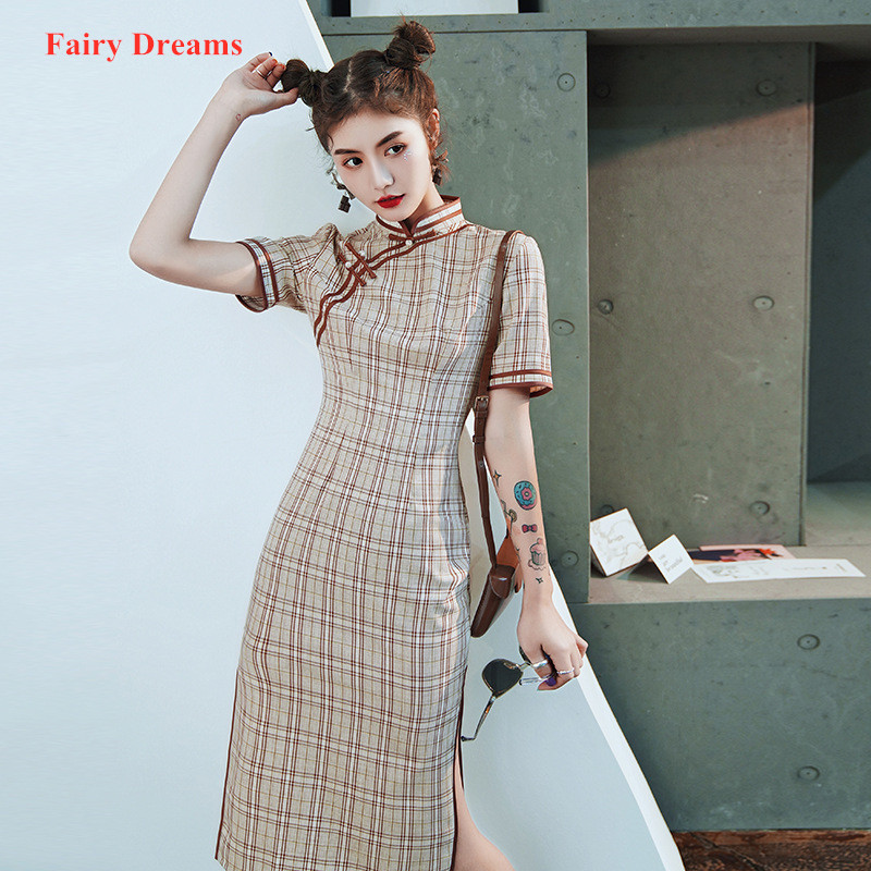 Chinese Dress Woman Cheongsam Dress Plus Size Clothing 3XL Short Sleeve Plaid Qipao 2020 Summer Exotic Apparel Vestidos Chinos
Chinese Dress Woman Cheongsam Dress Plus Size Clothing 3XL Short Sleeve Plaid Qipao 2020 Summer Exotic Apparel Vestidos Chinos