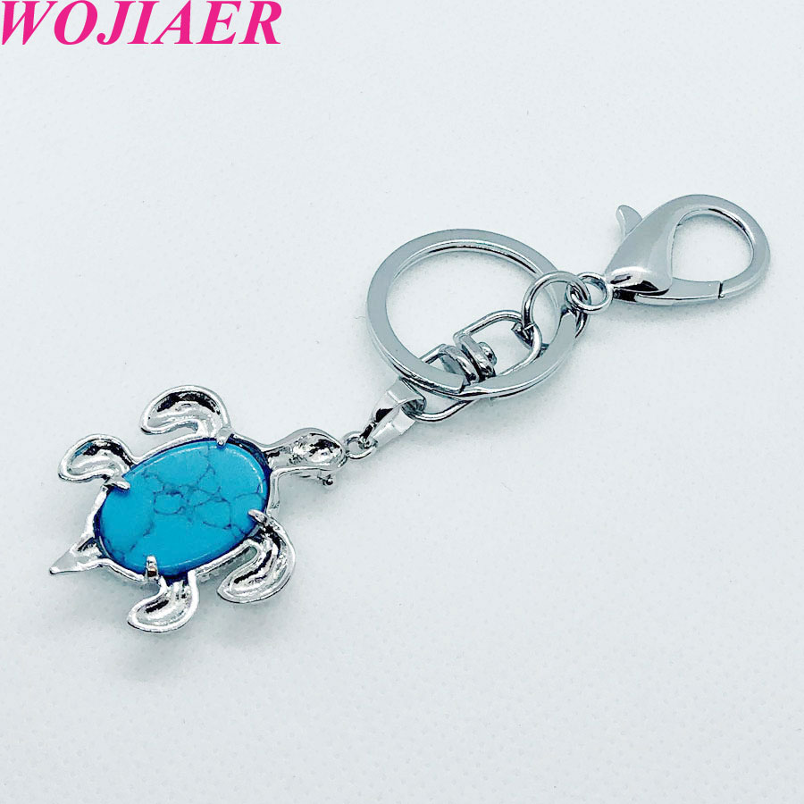 WOJIAER Natural Crystal Stone Turtle Pendant Car Key for Ladies Men Bag Decoration Keyrings Buckle Holder Christmas Gift BW913