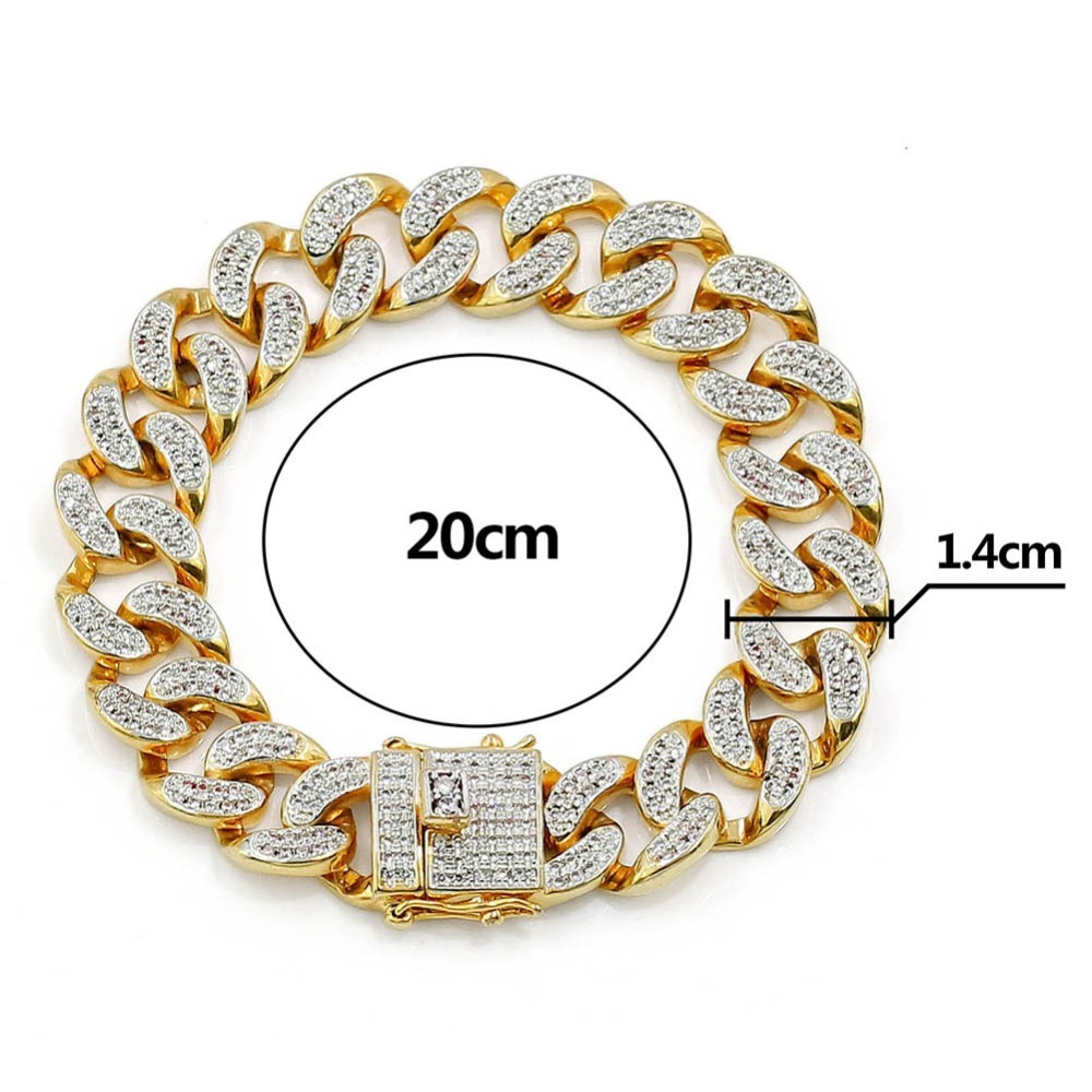 TOPGRILLZ Hip Hop Rock Jewelry Gold Color Plated Cuban Chain Micro Pave CZ Stones Bracelet 8 Inch Length Beacelets For Men CX200724