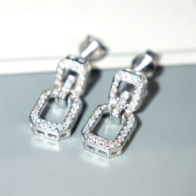 2020 New Arrival Sparkling Luxury Jewelry 925 Sterling Silver Pave White Sapphire Party Square Chain Earring Women Long Dangle Earring Gift