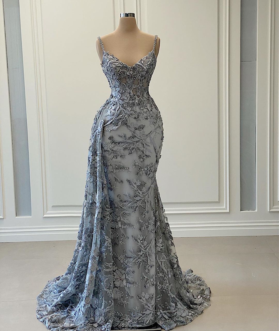 2020 Arabic Aso Ebi Luxurious Lace Beaded Evening Dresses Spaghetti Mermaid Prom Dresses Vintage Sexy Formal Party Second Reception Gowns