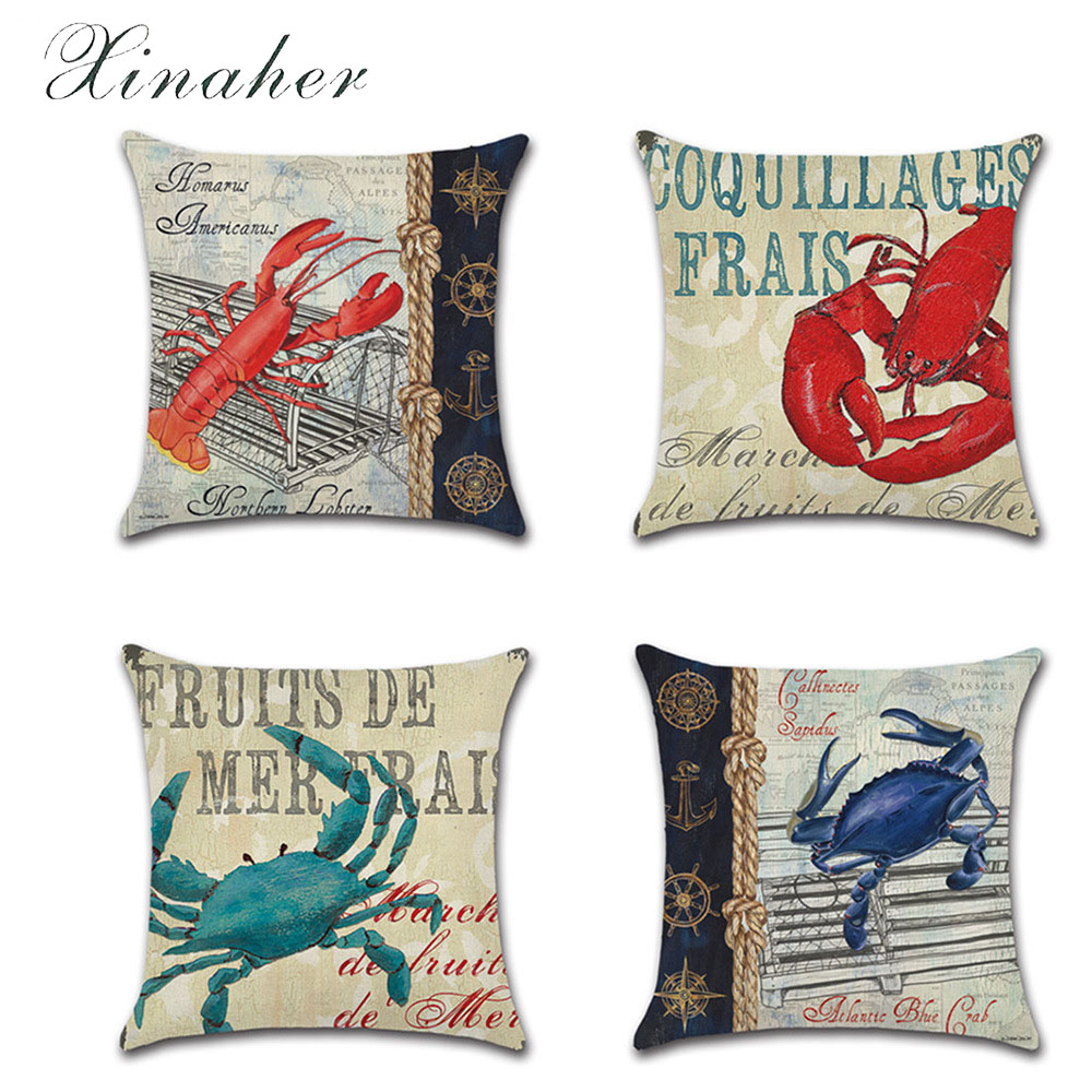 New marine theme series lobster crab Linen Throw Pillow Car Home Decoration Decorative Pillowcase cushion cover zChB1211602