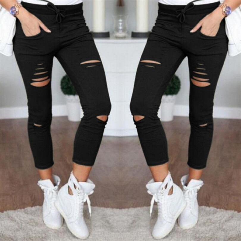 VISNXGI Plus Size Summer Hole Ripped Jeans Women Jeggings Cool Denim High Waist Skinny Jeans Pants Pencil Trousers Black New T200521